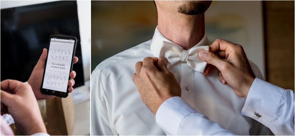 San Diego Wedding photos groom tying tie