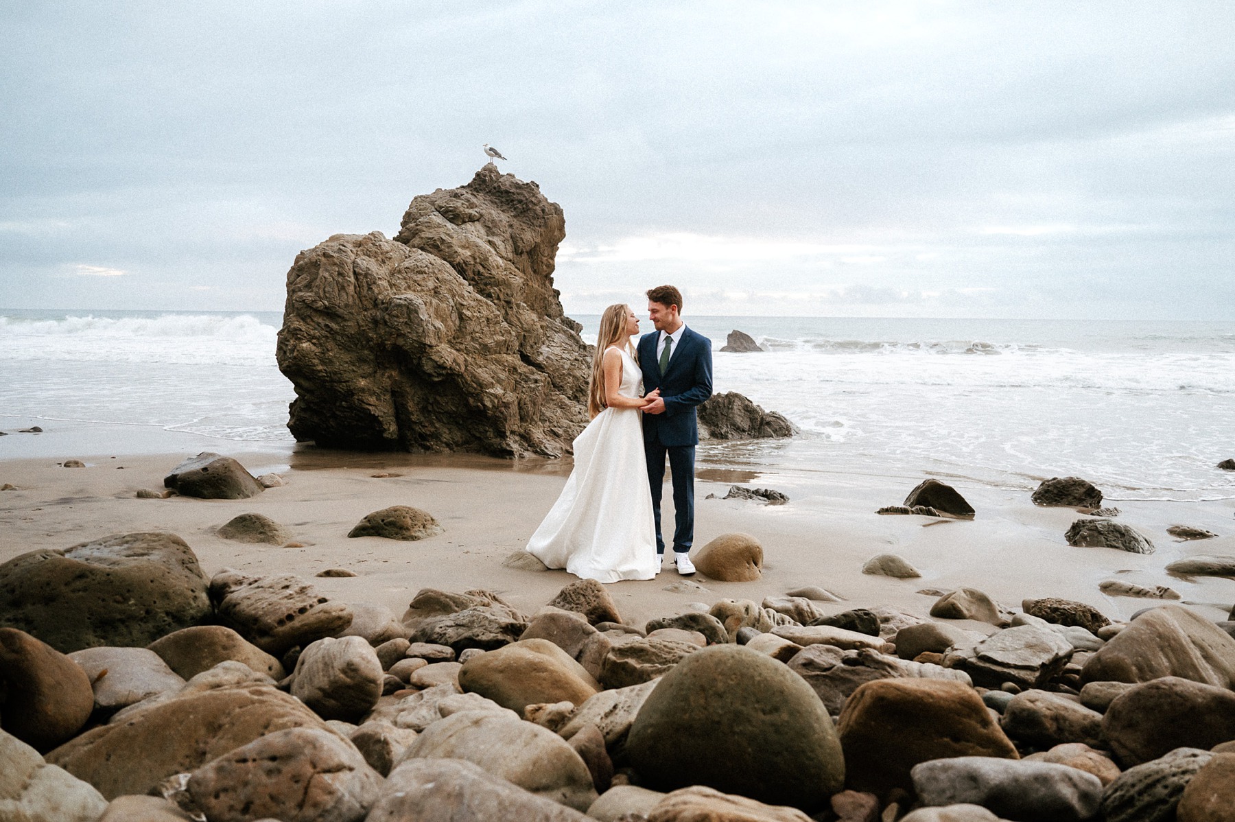 Bride and Groom on the beach in Malibu Elopement Photographer