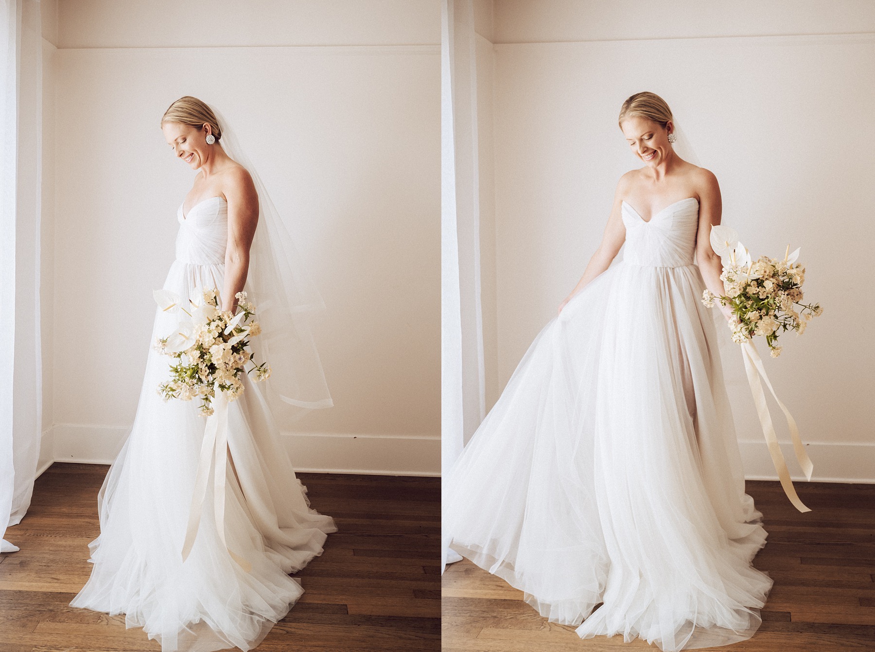 Bride in wedding gown getting ready San Diego wedding photographer